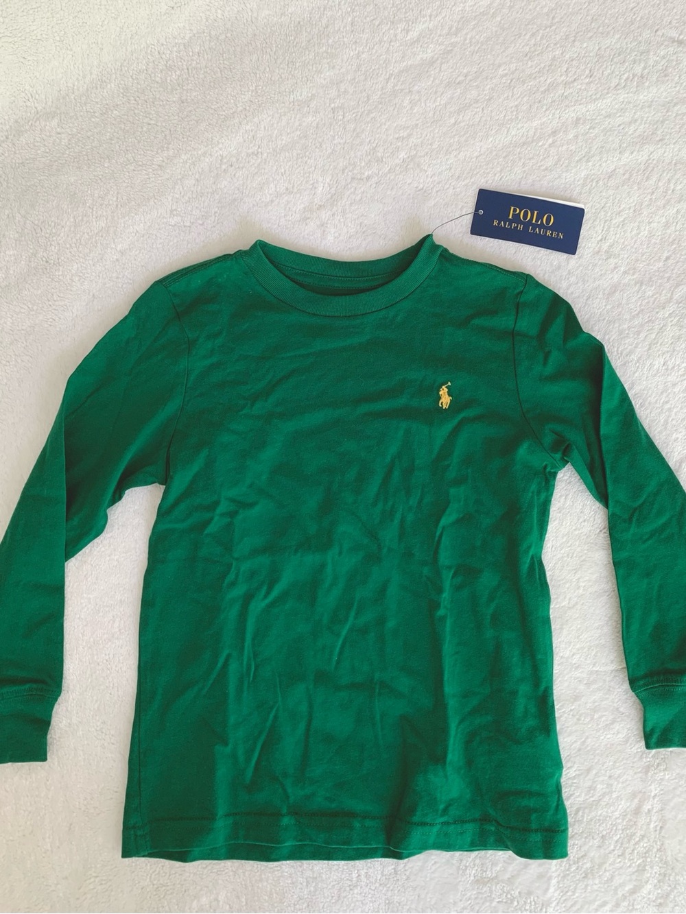 NWT Polo by Ralph Lauren Kids Green Long-Sleeve Tee with Yellow Pony Logo